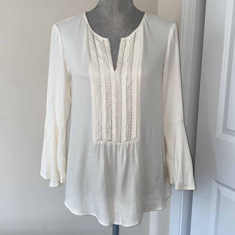 Anthropologie Romantic Cottagecore Peasant Boho Tunic Top Cream Size Small